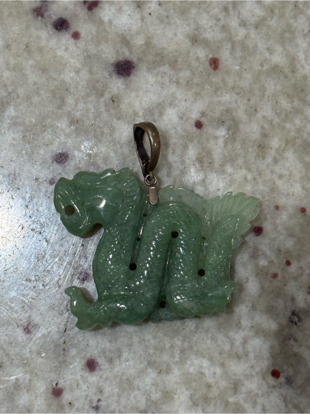 Vtg Carved Jade Dragon Pendant